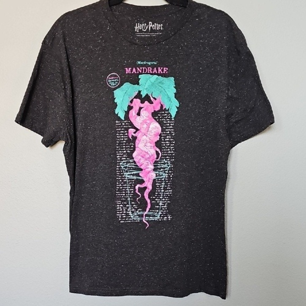 Harry Potter Loot Crate Mandrake Speckled Charcoal Gray Short Sleeve Shirt XL